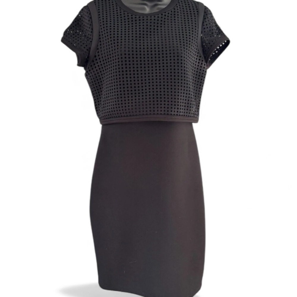 Women’s Black Sheath Body-con Summer Wedding Guest Dress laser-cut overlay